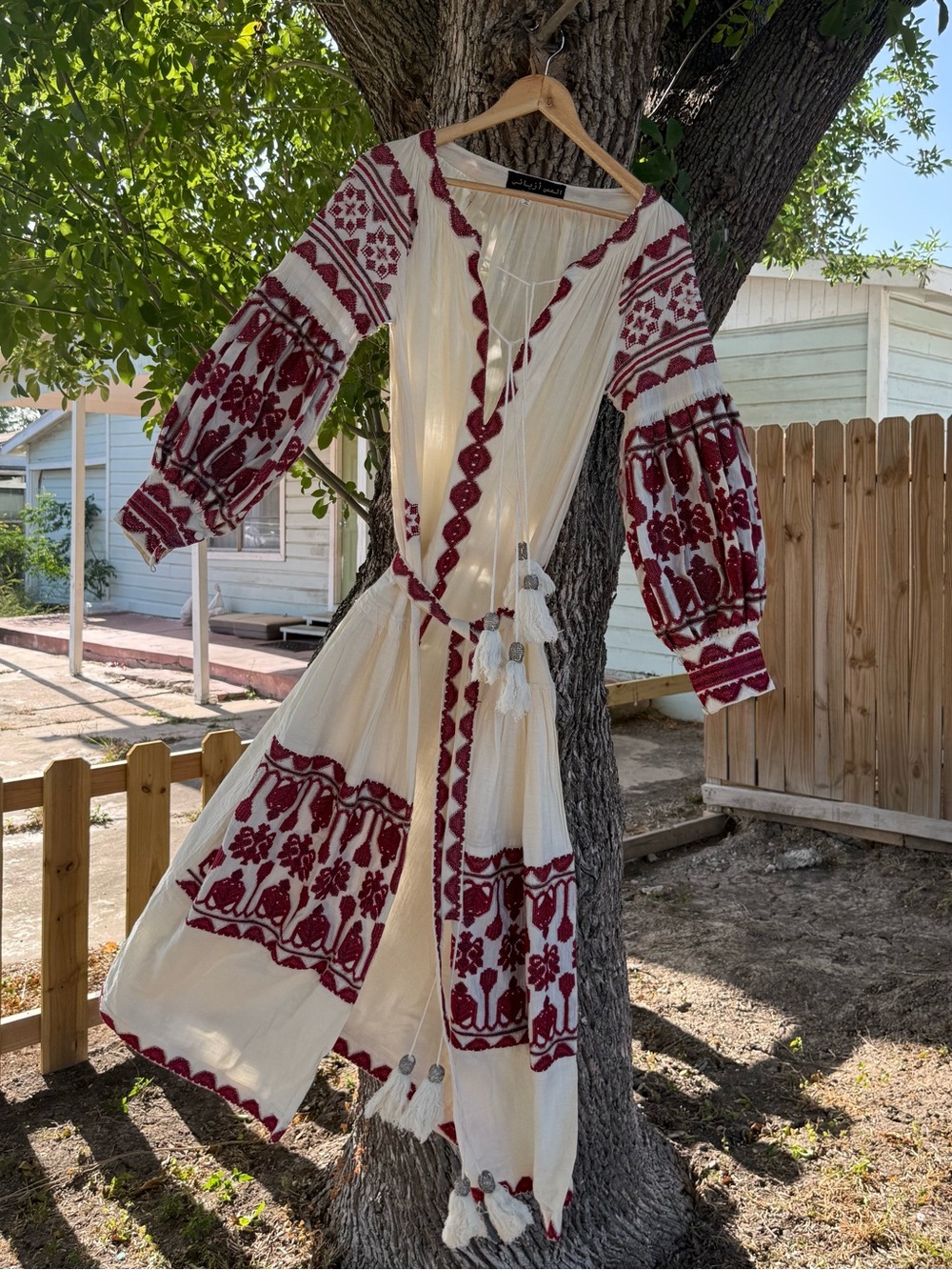 Embroidered Maxi Dress in Cream with Burgundy Accents **READ DESCRIPTION** - Picture 3 of 8